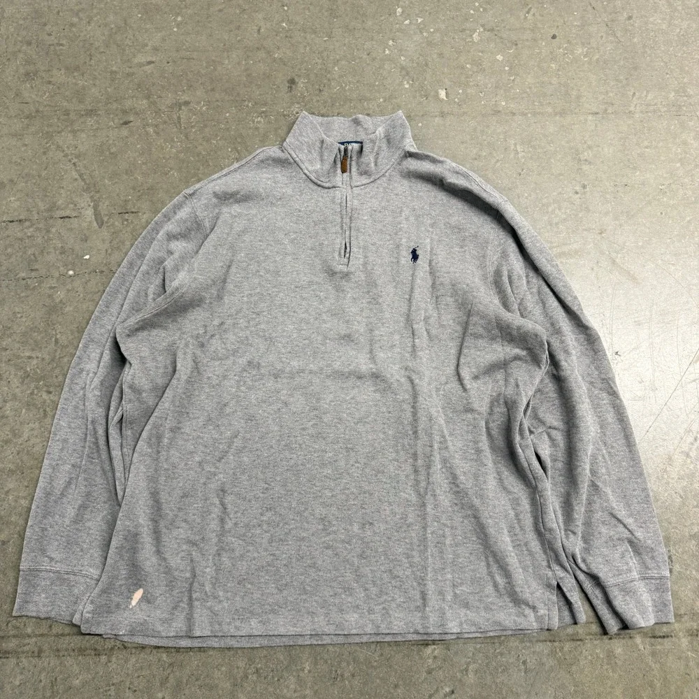Polo Ralph Lauren Mens XL Estate Rib Quarter Zip Pullover Sweater Heather Gray